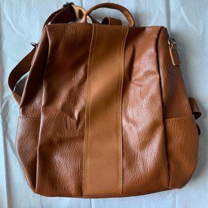 Caramel Faux Leather Backpack with Satin Straps